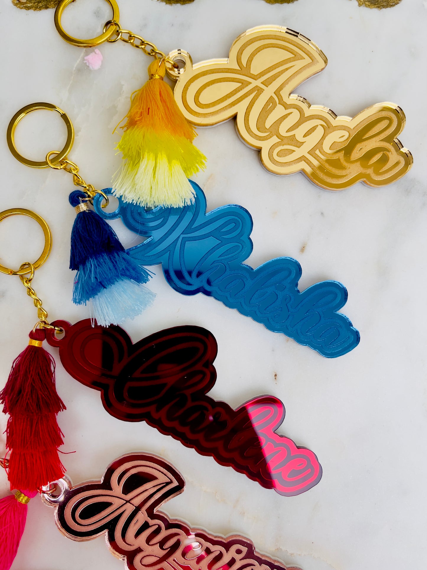 Deluxe Wood/Mirror NAME Acrylic Key Chain