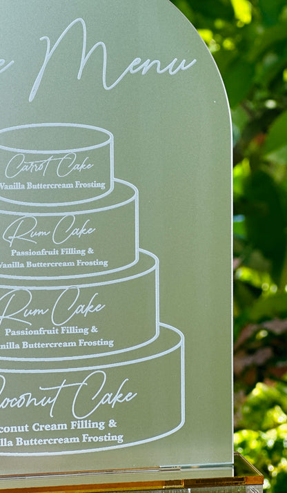 Acrylic Cake Menu Sign, Wedding Table Décor, Personalised Cake Stand, Engraved Acrylic Table...