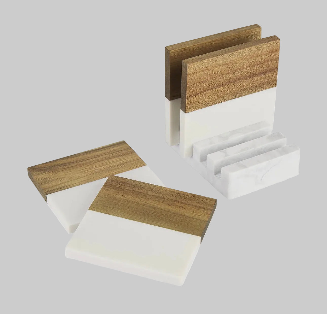 Marble and Wood Coaster Set