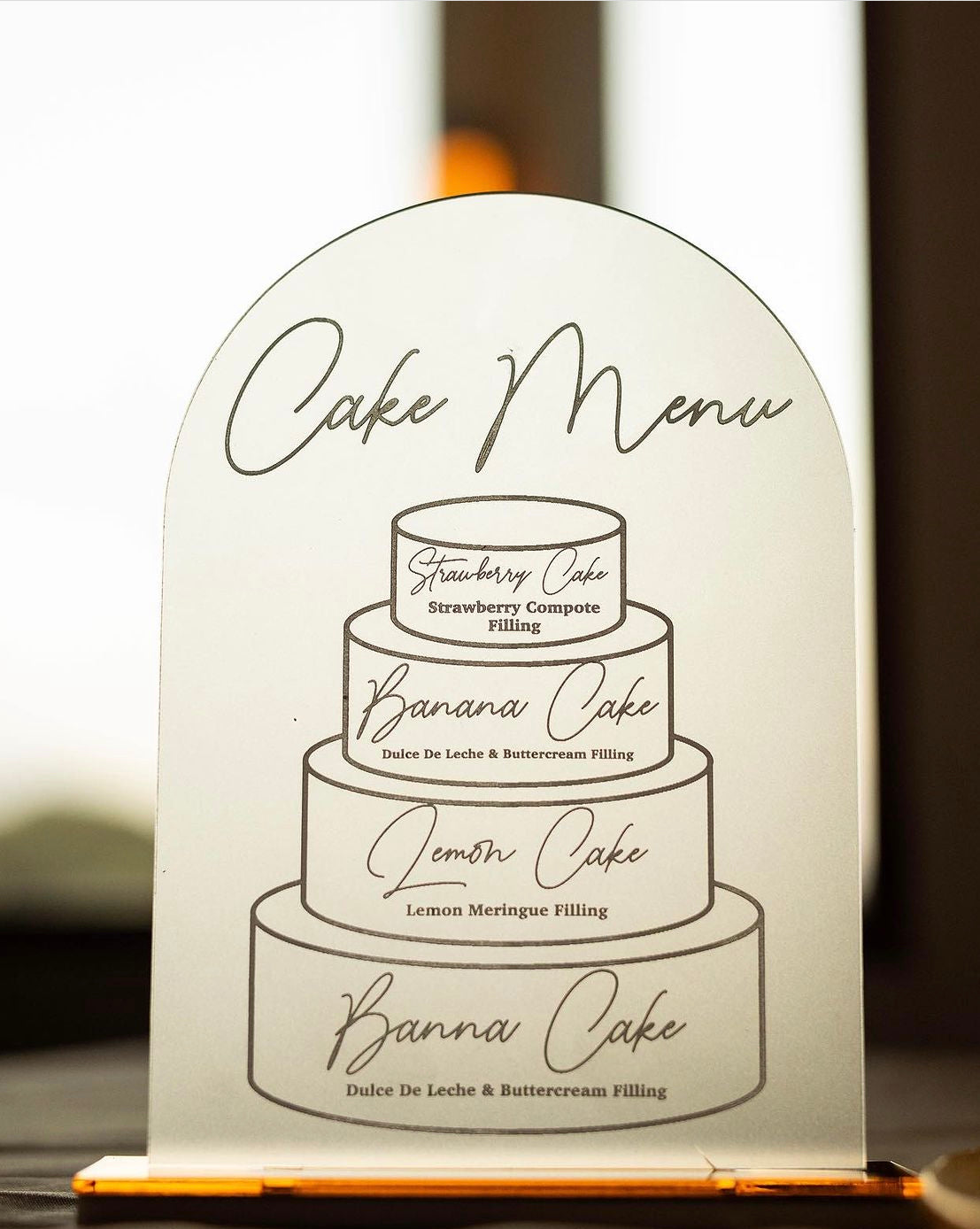 Acrylic Cake Menu Sign, Wedding Table Décor, Personalised Cake Stand, Engraved Acrylic Table...