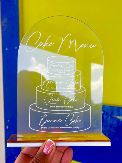 Acrylic Cake Menu Sign, Wedding Table Décor, Personalised Cake Stand, Engraved Acrylic Table...