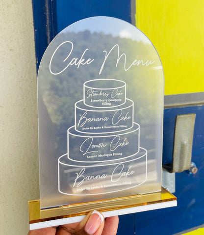 Acrylic Cake Menu Sign, Wedding Table Décor, Personalised Cake Stand, Engraved Acrylic Table...
