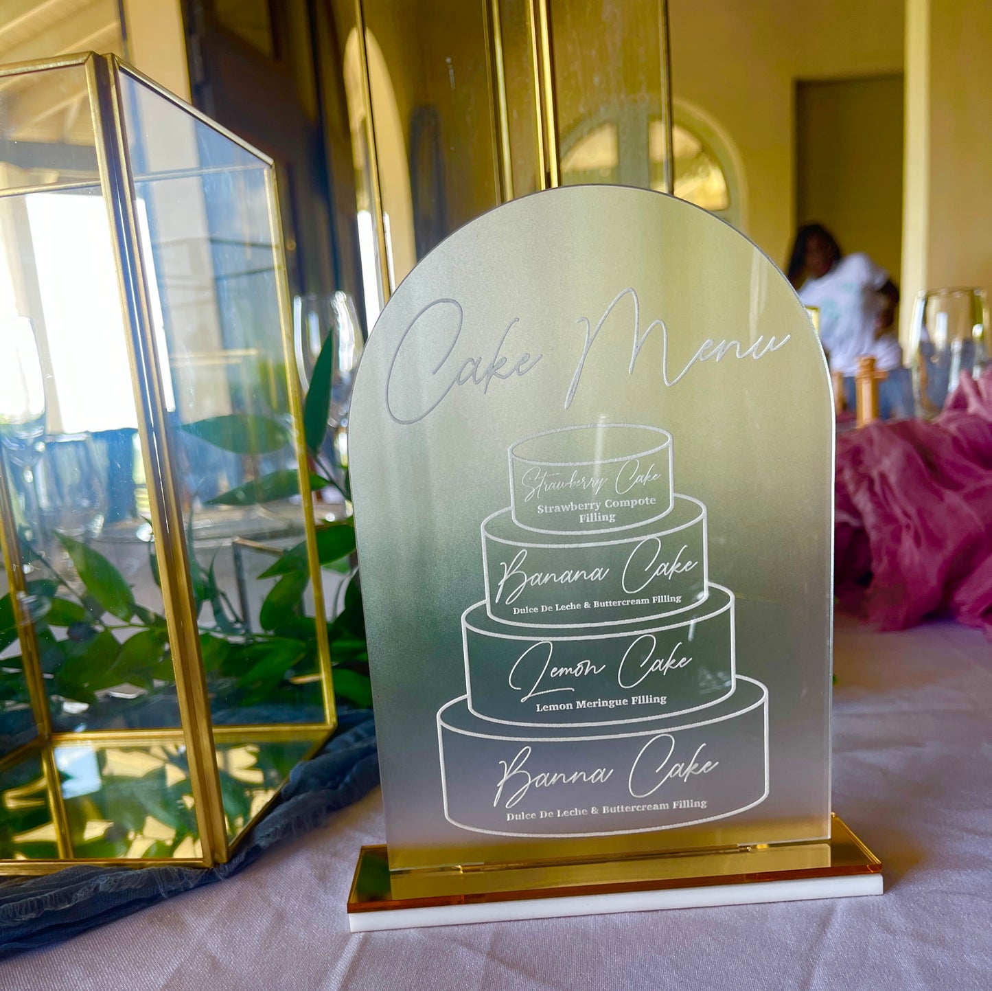 Acrylic Cake Menu Sign, Wedding Table Décor, Personalised Cake Stand, Engraved Acrylic Table...