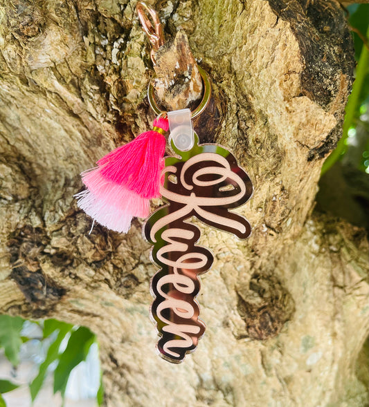 Deluxe Wood/Mirror NAME Acrylic Key Chain