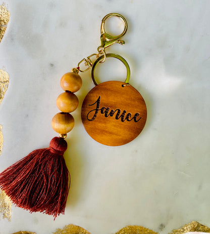 Disc Beaded Keychain W/Tassel