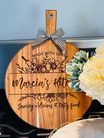 Round Engraved Acacia Cheese Board (Custom Engraving)