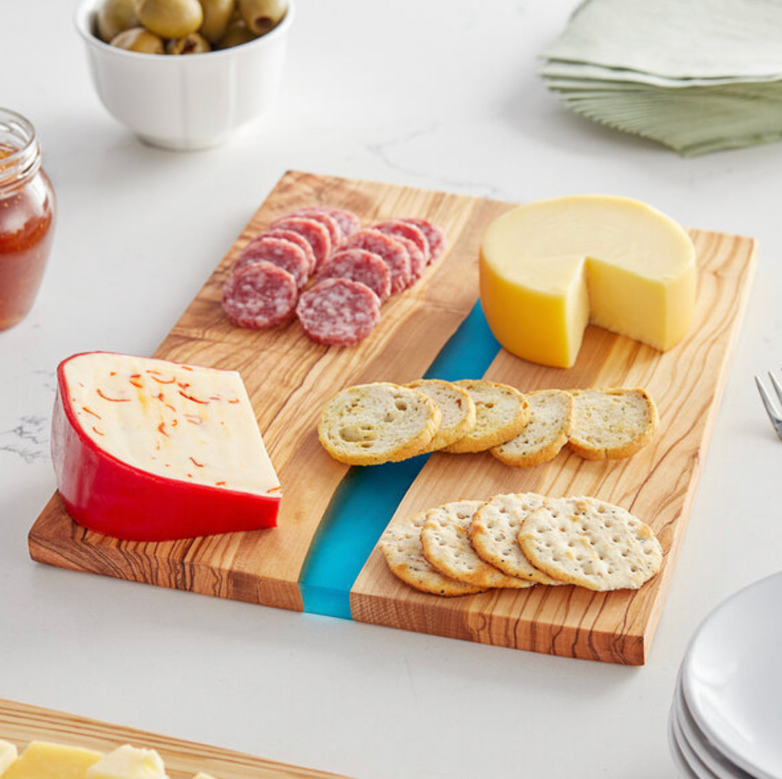 Rectangular Olive Wood Resin Board & Coasters Set (Custom Engraved)