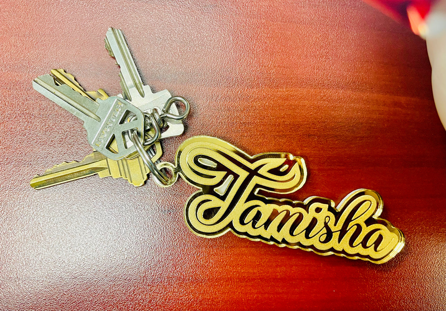 Deluxe Wood/Mirror NAME Acrylic Key Chain