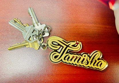 Deluxe Wood/Mirror NAME Acrylic Key Chain