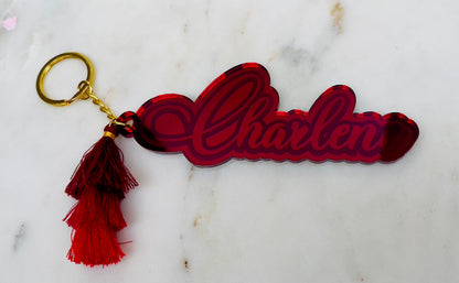 Deluxe Wood/Mirror NAME Acrylic Key Chain