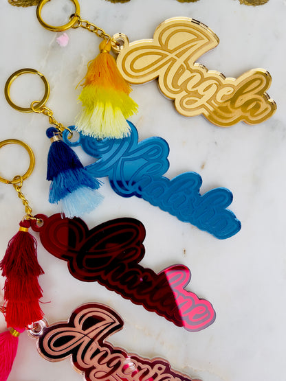 Deluxe Wood/Mirror NAME Acrylic Key Chain
